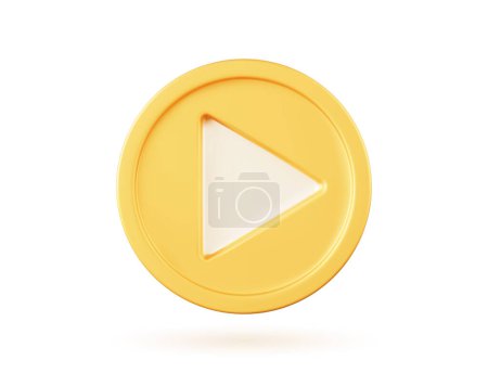 Ilustración de Botón 3D de juego dorado. Ilustración vectorial de un objeto dorado sobre un fondo blanco aislado. Medalla amarilla o moneda. Icono de interfaz de renderizado 3D. - Imagen libre de derechos