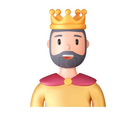 Illustration for 3d portraits of happy king and queen with gold crown on a white background. Cartoon characters woman and man, vector illustration. - Royalty Free Image