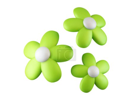 Illustration for 3d render collection of plants and clouds, set of vector flowers on isolated white background, design element, nature icons. - Royalty Free Image