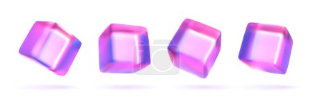 Ilustración de Cubo de vidrio 3d abstracto. Figura geométrica en color holográfico sobre fondo blanco. Objeto de forma rosa y elemento de diseño. - Imagen libre de derechos