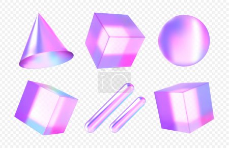 Illustration for Abstract 3d glass cube. Geometric figure in holographic color on a white background. Pink shape object and design element. - Royalty Free Image