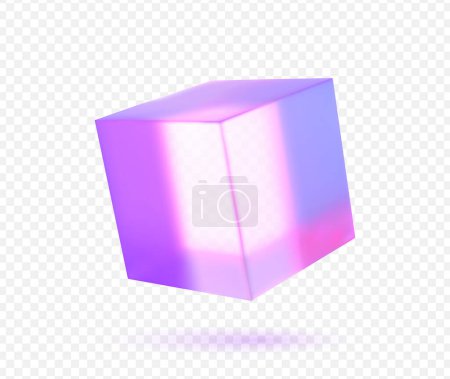 Ilustración de Cubo de vidrio 3d abstracto. Figura geométrica en color holográfico sobre fondo blanco. Objeto de forma rosa y elemento de diseño. - Imagen libre de derechos