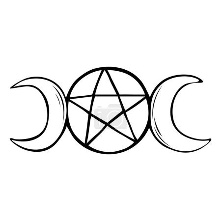 Hand-drawn Wiccan symbols, Triple goddess symbol, Symbols vector illustration.