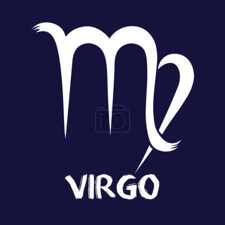 Foto de Signos de Zodiak dibujados a mano. Iconos del zodiaco de Virgo blanco sobre un fondo azul. Símbolos astrológicos del zodíaco - Imagen libre de derechos