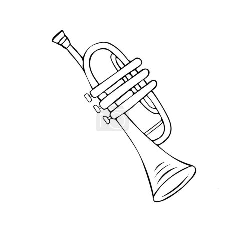 Téléchargez les illustrations : Icône trompette unique. Un instrument à vent. Icône pour impression et numérique. Un symbole dessiné à la main de la trompette. Illustration vectorielle. - en licence libre de droit