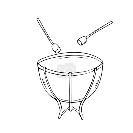 Ilustración vectorial de un tambor de timbales. Instrumentos musicales clásicos. Objetos aislados. Fondo blanco