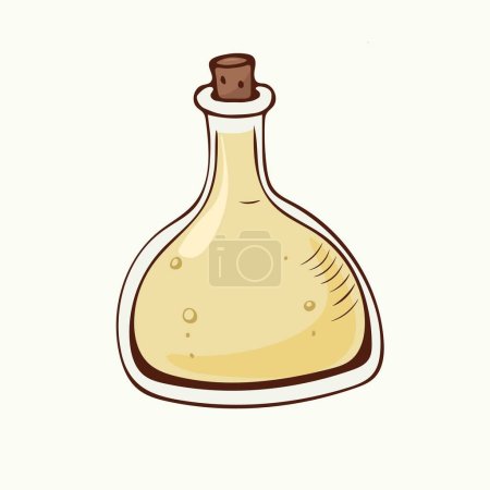 Foto de Ilustración vectorial de Botella pequeña dibujada a mano con poción amarilla. - Imagen libre de derechos