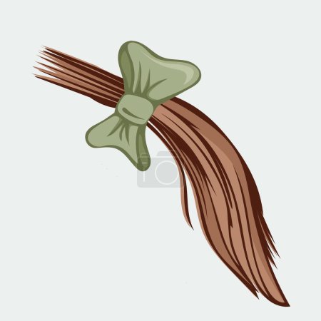 Foto de Ilustración vectorial de pelo rizado dibujado a mano con un lazo verde. - Imagen libre de derechos