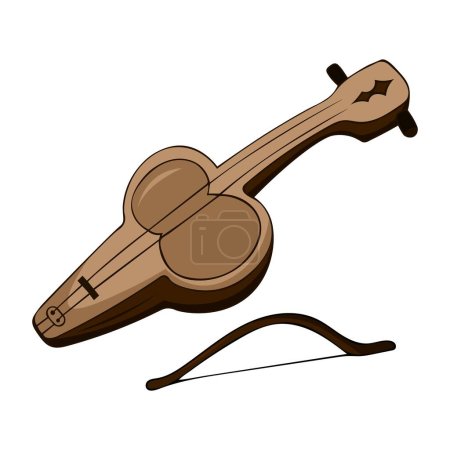 Ilustración de Kobyz Kazajstán instrumento musical tradicional popular. Ilustración vectorial. - Imagen libre de derechos
