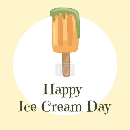 Foto de Feliz tarjeta del Día Nacional del Helado. Ilustración vectorial dibujada a mano de helado de albaricoque de fruta en un palo - Imagen libre de derechos