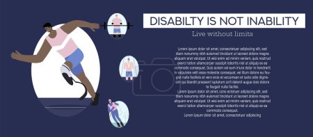 Foto de Ilustración vectorial, pancarta, que representa a las personas con discapacidades.Una persona con discapacidades va en los deportes - Imagen libre de derechos