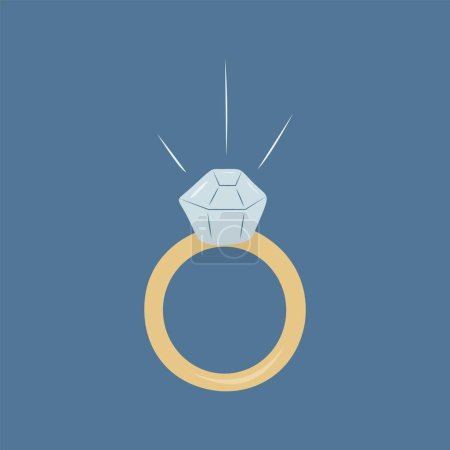 Foto de Anillo de oro de boda con piedra sobre fondo azul - Imagen libre de derechos