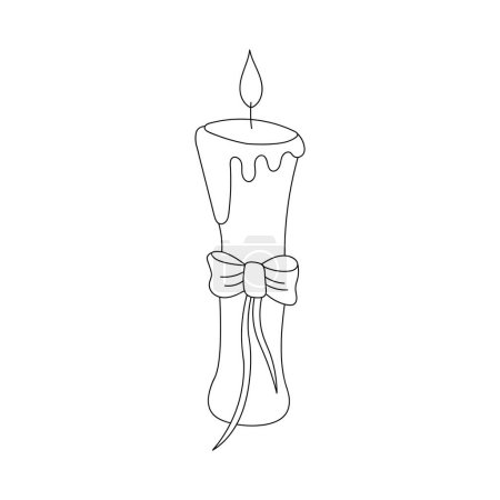 Foto de Wax candle with a bow in doodle style on white background - Imagen libre de derechos