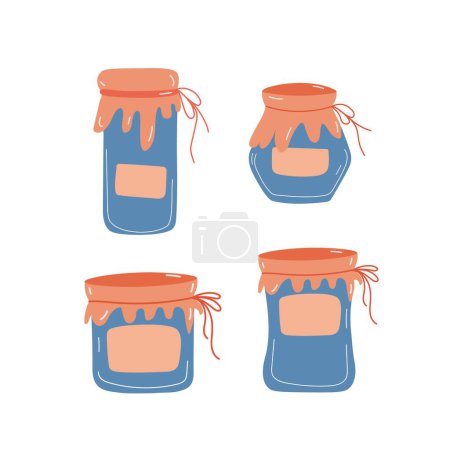 Glass jars illustrations set. Cute jars isolated on white background