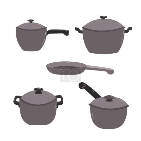 Ilustración de Vector conjunto de sartenes de cocina con tapas. Estilo plano - Imagen libre de derechos