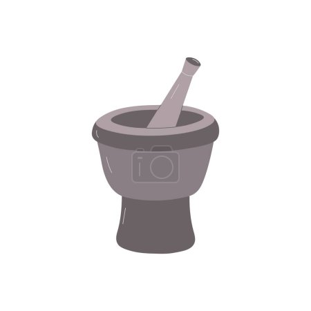 Mortar bowl with pestle. Grinder bowl. Kitchen tool. Simple vector hand drawn illustration, isolated on white background
