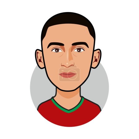 Illustration for Hakim Ziyech  Morocco national team. World Cup. Vector image - Royalty Free Image