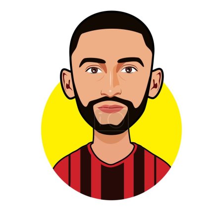 Illustration for Hakim Ziyech  AC Milan Soccer players. - Royalty Free Image