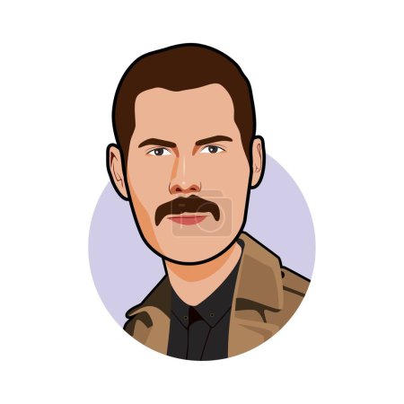 Illustration for Freddie Mercury caricature. Vector image - Royalty Free Image