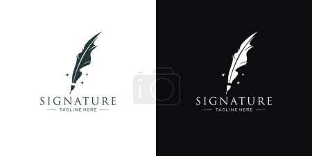 Ilustración de Classic signature writer logo design. author logo feather ink inspiration - Imagen libre de derechos