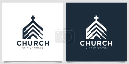 Téléchargez les illustrations : Modèle créatif de logo d'église avec conception géométrique de forme de construction concept. - en licence libre de droit