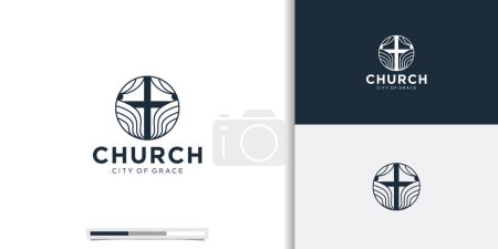 Téléchargez les illustrations : Symbole de l'église logo conception template.linear cercle forme concept avec icône croix. - en licence libre de droit