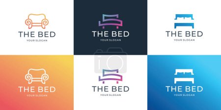conjunto de diseño del logotipo de la cama inspiración. vector de icono de cama minimalista colorido, diseño de cama de almohada, colección de cama premium.