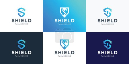 Collection of shield design logos with initial letter S negative space design inspiration.