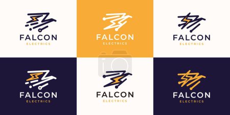 Ilustración de Golden Wings Bird, Classic Premium Falcon Hawk Eagle Diseño de logotipo vintage con conceptos eléctricos. - Imagen libre de derechos