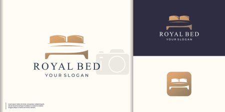 signo de icono de cama de espacio negativo. Inspiración del logotipo de la cama real con ilustración vectorial de marca de color dorado
