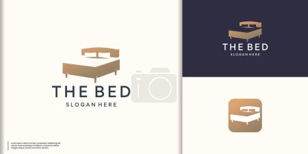 simple bed furniture logo inspiration. golden color inspiration for business interior bedroom vector