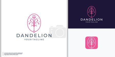 Illustration for Dandelion flower pink line art style logo vector illustration. - Royalty Free Image