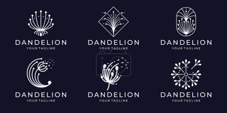 Brand and logo with dandelion plant silhouette, logotype of company Botany dandelion logo. Herbal leaves flowers vector illustrations for brand design.