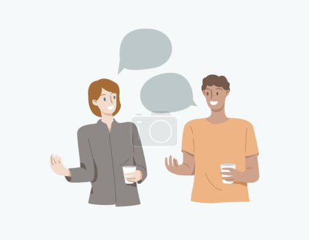 Illustration for People talking, telling or speaking. Communication concept.Couple chatting with speech bubbles.Men and women meeting.Dialogue between characters. - Royalty Free Image