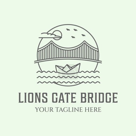 Illustration for Lions Gate Bridge logo line art minimalist illustration design - Royalty Free Image