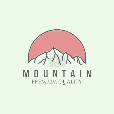Ilustración de Colina montaña logotipo línea arte ilustración diseño símbolo. aventura en el bosque - Imagen libre de derechos