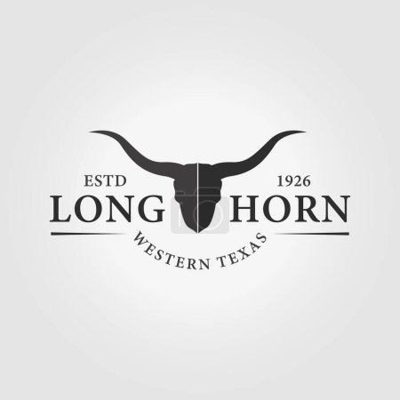 Téléchargez les illustrations : Design minimaliste d'illustration vectorielle de logo longhorn, bois de taureau - en licence libre de droit