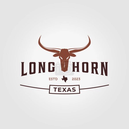 Téléchargez les illustrations : Crâne longhorn ouest texas logo vectoriel dessin illustration icône - en licence libre de droit