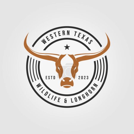 Ilustración de Emblema vaca cuerno largo vaquero logotipo icono vector diseño ilustración - Imagen libre de derechos