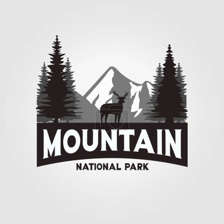 Téléchargez les illustrations : Cerfs dans la nature et la montagne logo vectoriel design icône illustration - en licence libre de droit
