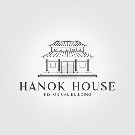 Téléchargez les illustrations : Ligne art hanok maison logo icône vectoriel conception illustration, pagode et joglo maison - en licence libre de droit