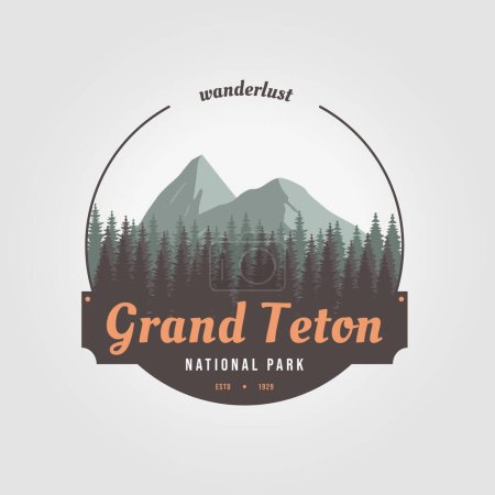 Ilustración de Emblema gran teton montaña logotipo icono diseño vintage parque nacional ilustración vector - Imagen libre de derechos