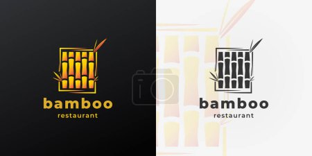 Téléchargez les illustrations : Étiquette de logo en bambou Icône Design, Illustration vecteur de beauté restaurant en bambou - en licence libre de droit