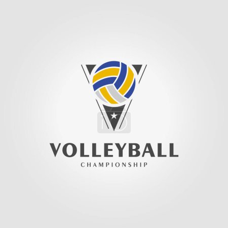 logotipo de voleibol con insignia de triángulo, diseño de ilustración de etiqueta de icono de voleibol, trofeo de campeonato de voleibol