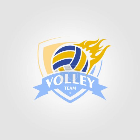 Ilustración de Emblema del logotipo de voleibol con icono de fuego, vector de ilustración de diseño de voleibol de la academia - Imagen libre de derechos