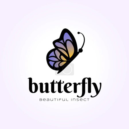 Illustration for Simple butterfly logo with blue wings, vintage elegant insect icon vector illustration - Royalty Free Image