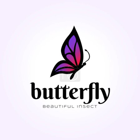 Illustration for Elegant blue butterfly logo vintage vector, beauty insect icon illustration design - Royalty Free Image