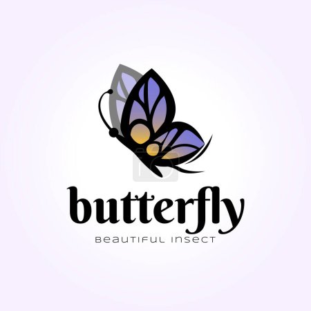 Illustration for Flying butterfly vintage logo blue color, elegant insect illustration vector icon - Royalty Free Image