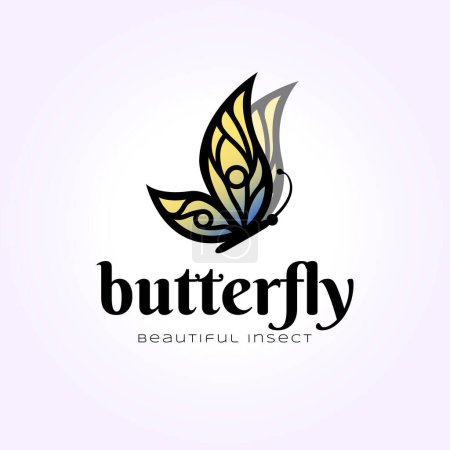 Illustration for Beautiful butterfly logo flying, vintage vector illustration of butterfly - Royalty Free Image