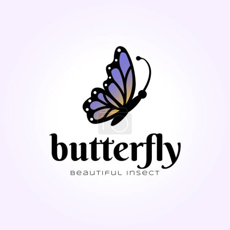 Illustration for Simple logo of flying blue butterfly, caterpillar vintage vector insect - Royalty Free Image